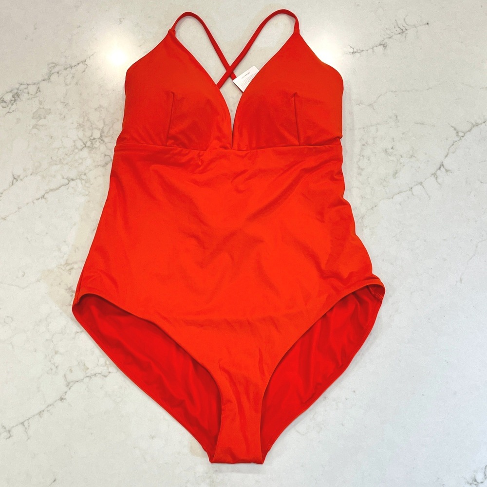 CALIA One Piece Strappy Triangle Swimsuit Womens 16 Red Tummy Control Padded